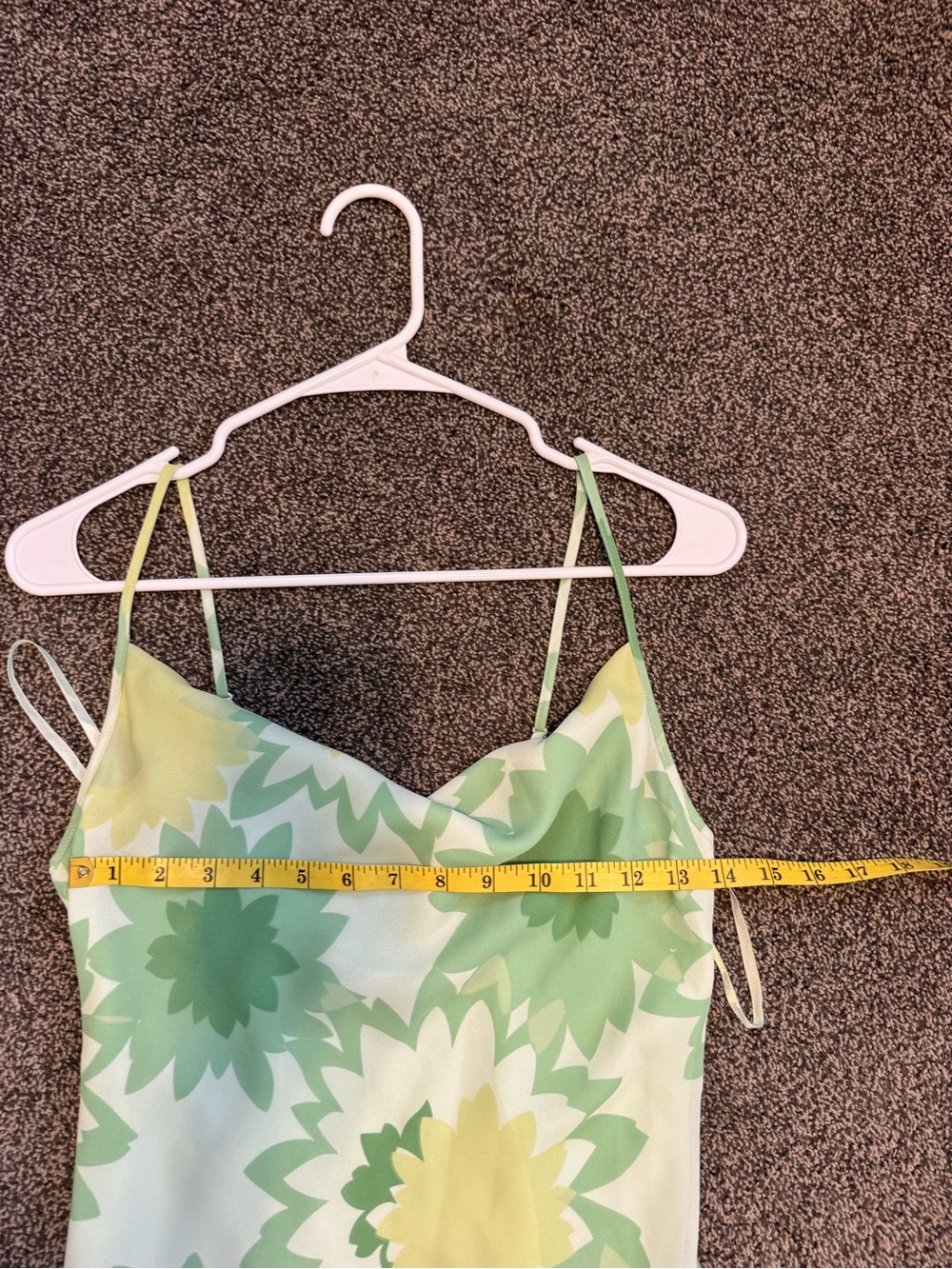 Express Lime Green Cowl Neck Retro Floral Print Slip Dress Size 3/4 Midi Length - Picture 8 of 9